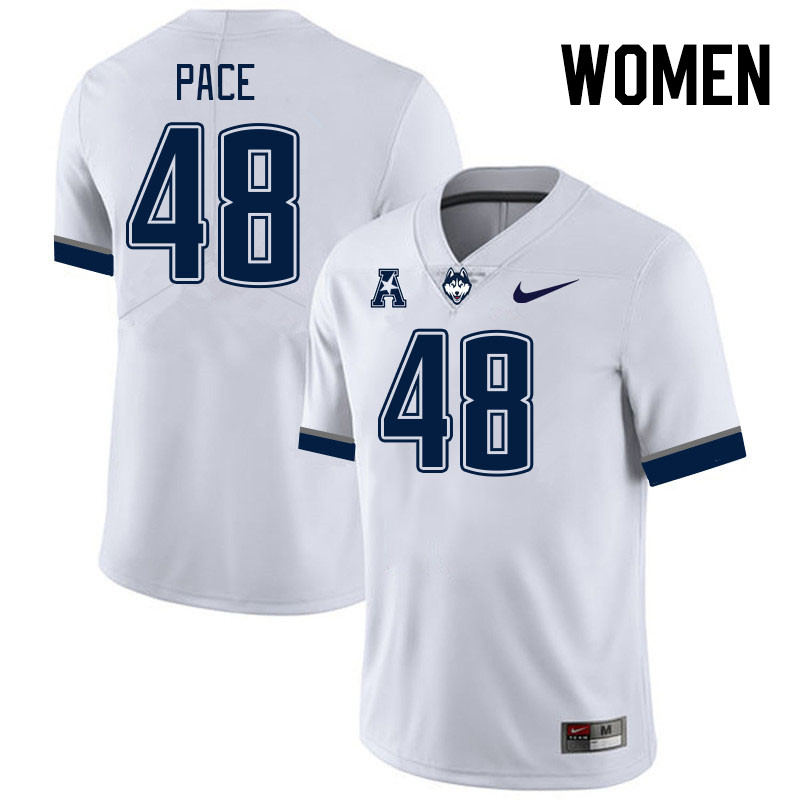 Women #48 Connor Pace Connecticut Huskies College Football Jerseys Stitched Sale-White